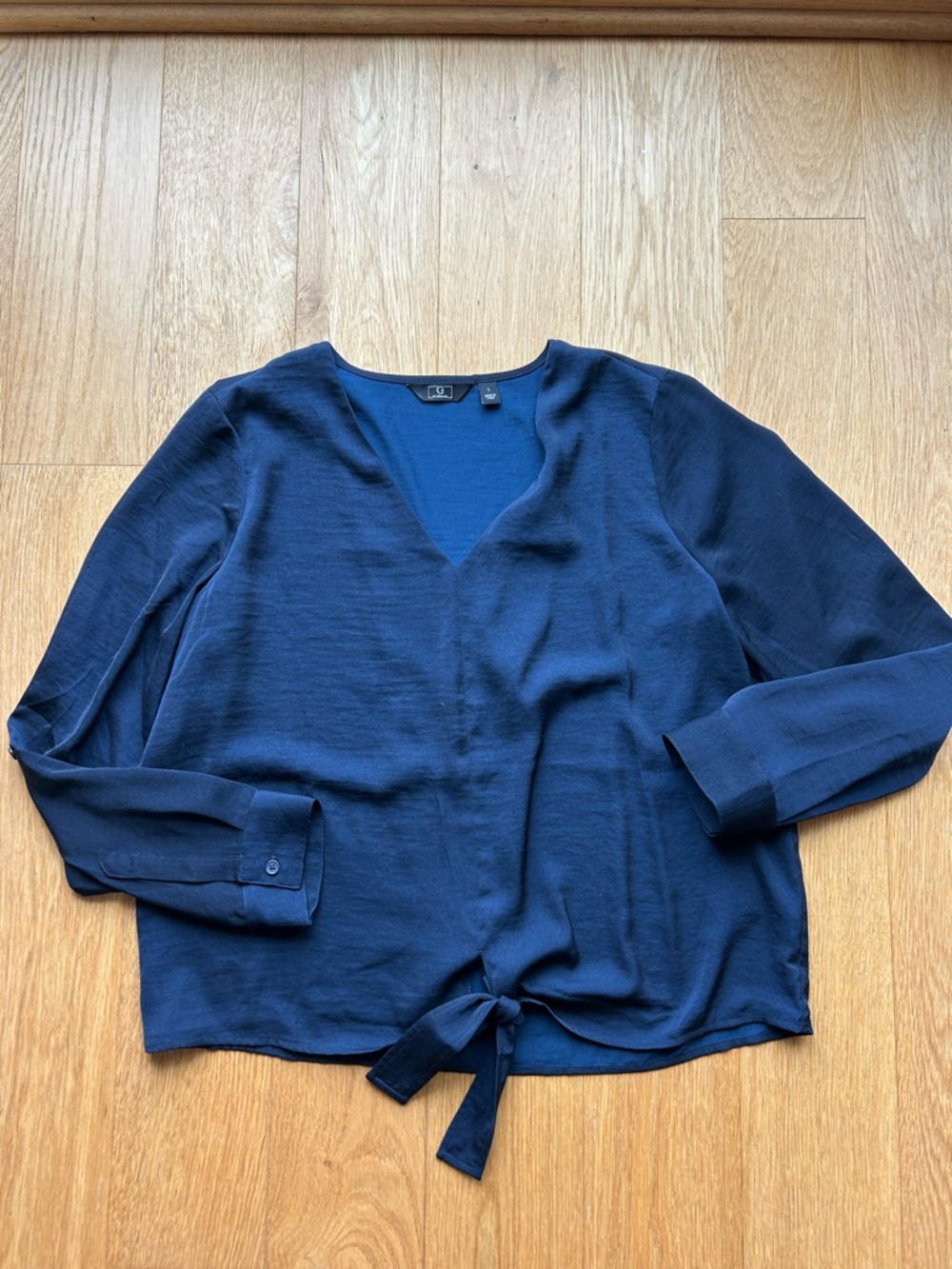 Navy V-Neck Tie-Front Blouse